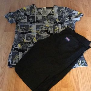 CatGirl Scrub top with black scrub pants